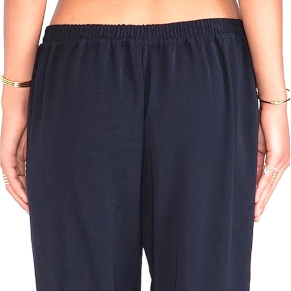 VINCE Satin Piped Wrap Seam Pant Pull On Tuxedo Trouser Jogger Crop Black - Picture 5 of 7